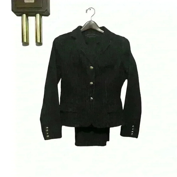 VTG LAUREN RALPH LAUREN Denim PANT & BLAZER SUIT Grey PINSTRIPE Black Label SZ M - Picture 1 of 8